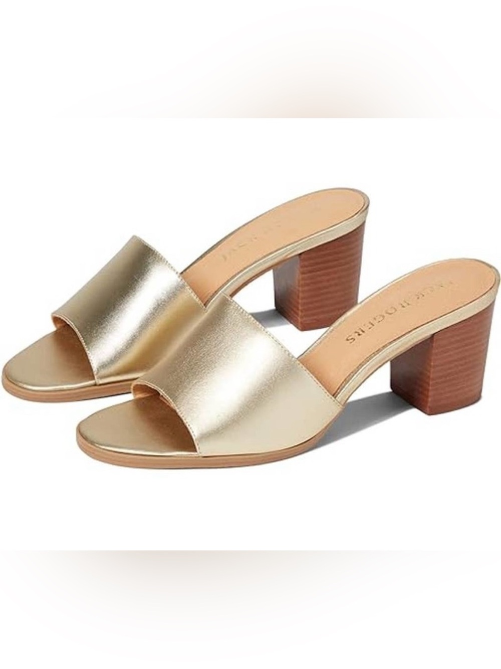 New Jack Rogers Sabrina Gold Metallic Mid Block Heel Sandal Size 6.5